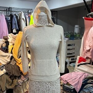 LOFT Cream Hooded Knit Pullover